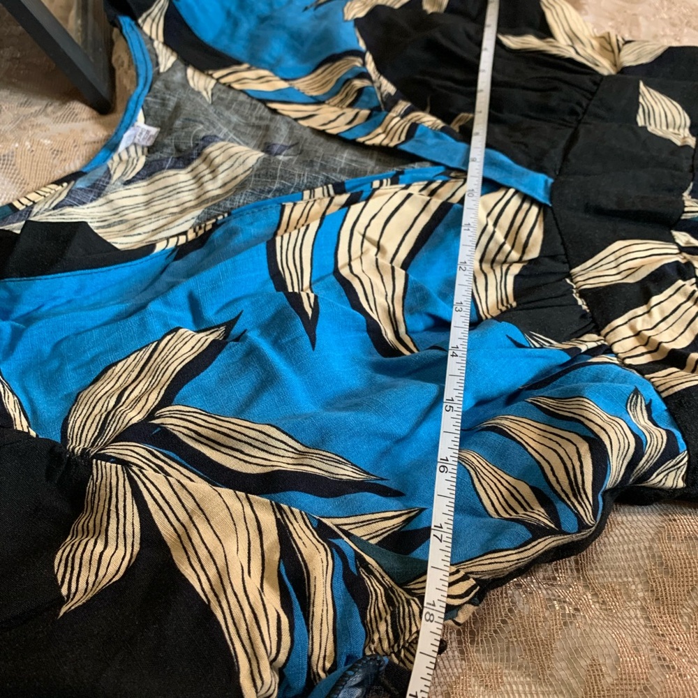 Linen Tropical Tiered Maxi Dress Prairie Romantic Vacation Resort Luxe Size 10 - Picture 13 of 15